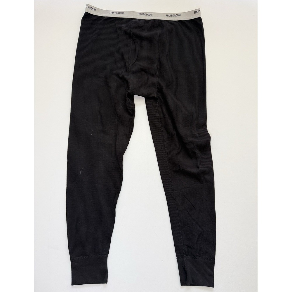 Fruit of the Loom Men's Black Waffle Knit Long Johns Underwear Pants, XL
